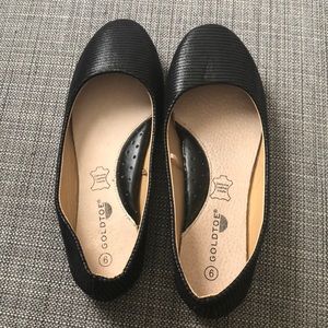 Black, striped ballet flats